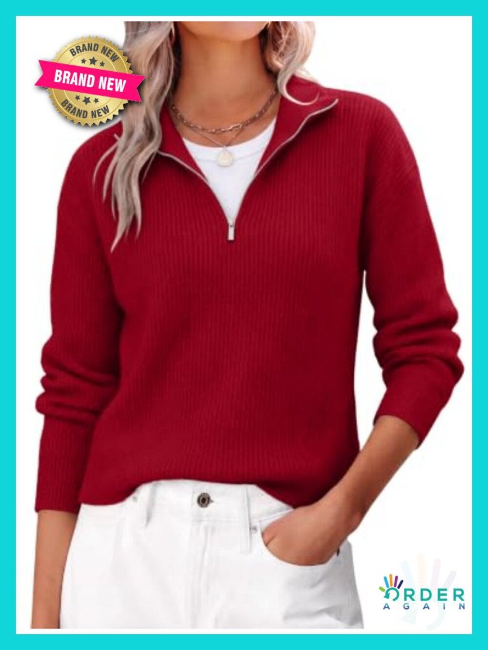 Womens Cropped Quarter Zip Sweater Loose Fit Pullover Fall Winter Layer